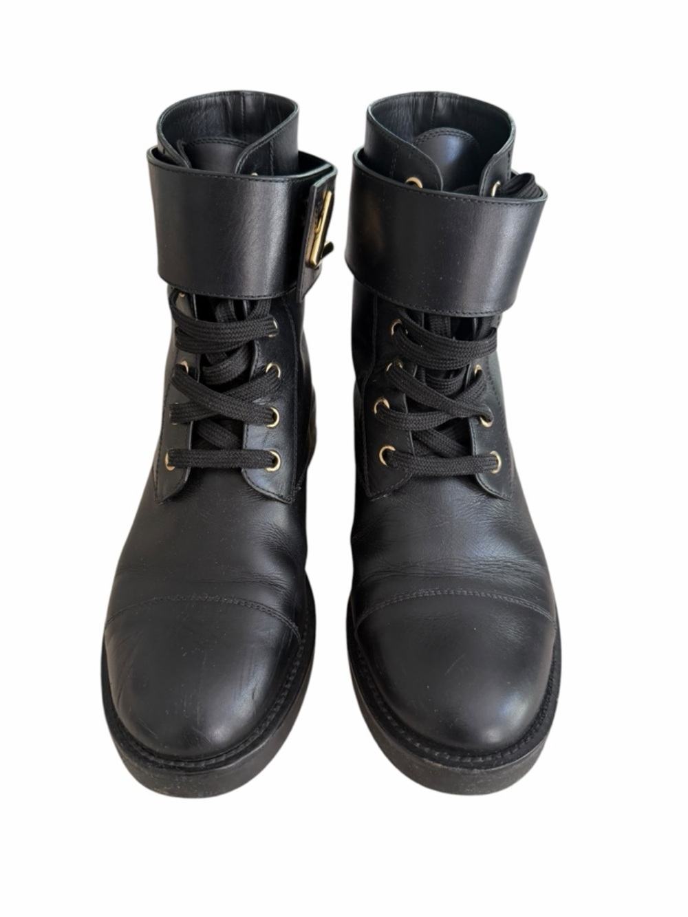 Louis Vuitton Black Leather Lace-Up Ankle Boots with Gold LV Emblem Size 38 - Picture 2 of 8